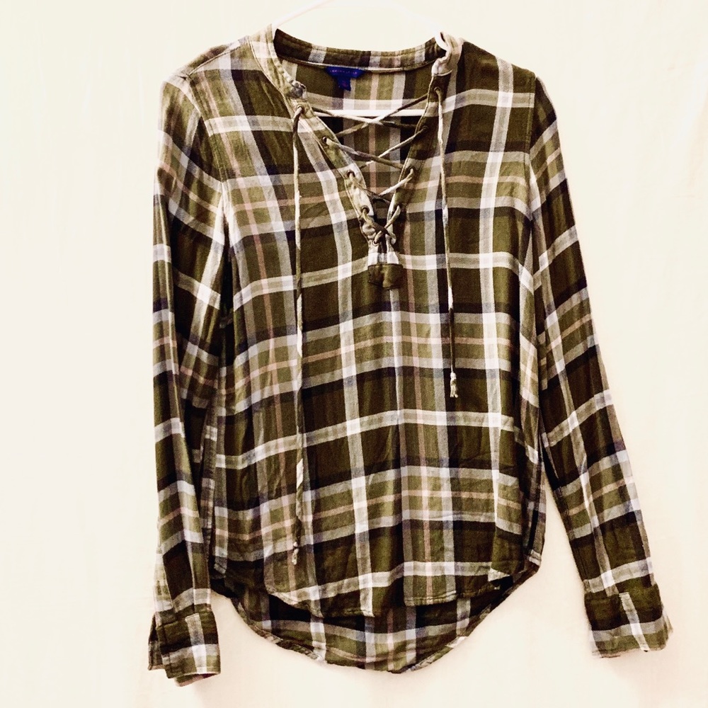 AEROPOSTALE DARK GREEN PLAID TOP XS - Picture 1 of 2